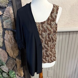 Perceptions Black and Leopard Print Blouse
